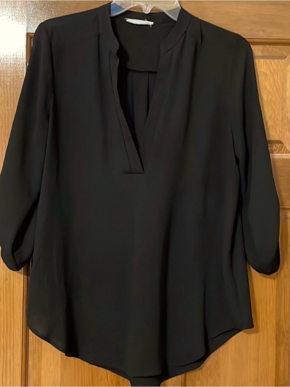 Lush Black Split-Neck Blouse